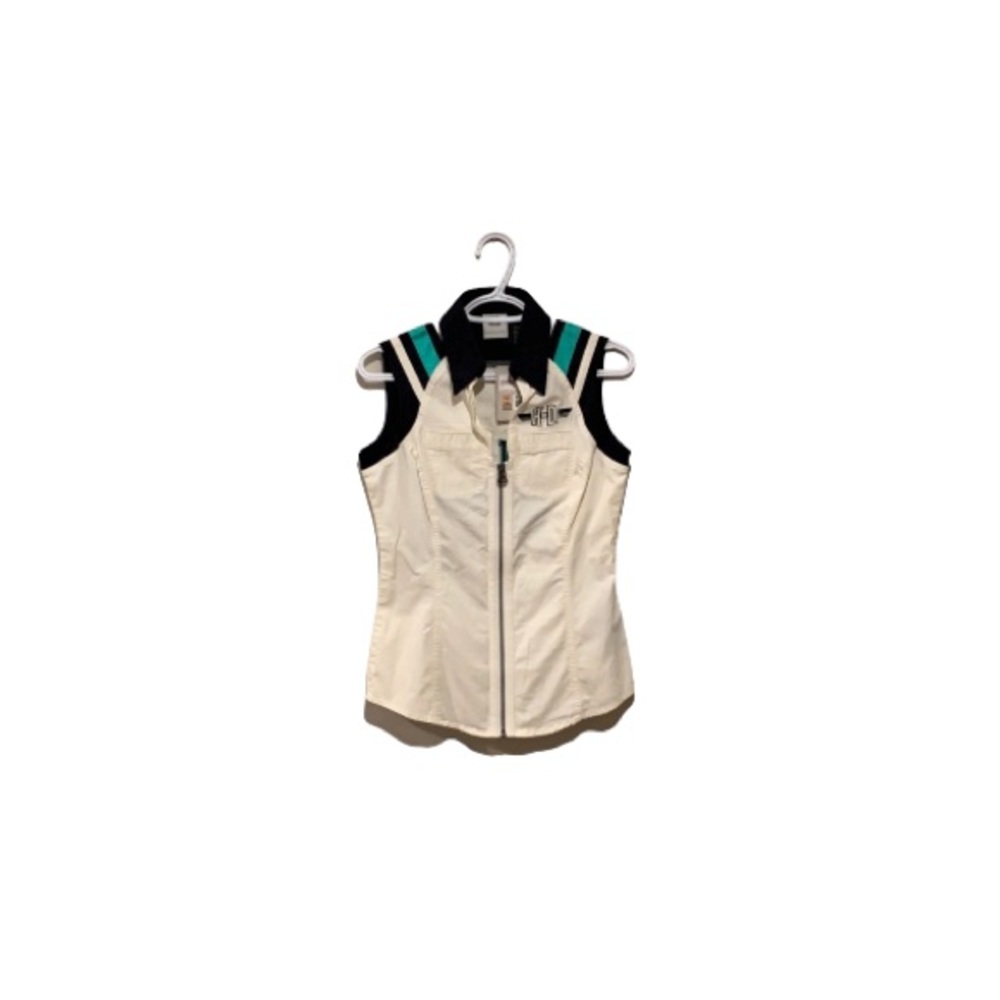 🆕 Harley Davidson Teal and Off White Zip Up Collared Tank Top - Women’s Size XS